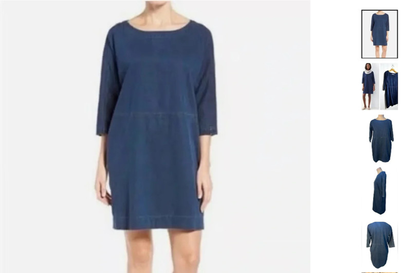 Eileen Fisher Chambray Dress Organic Cotton Blend Size Medium