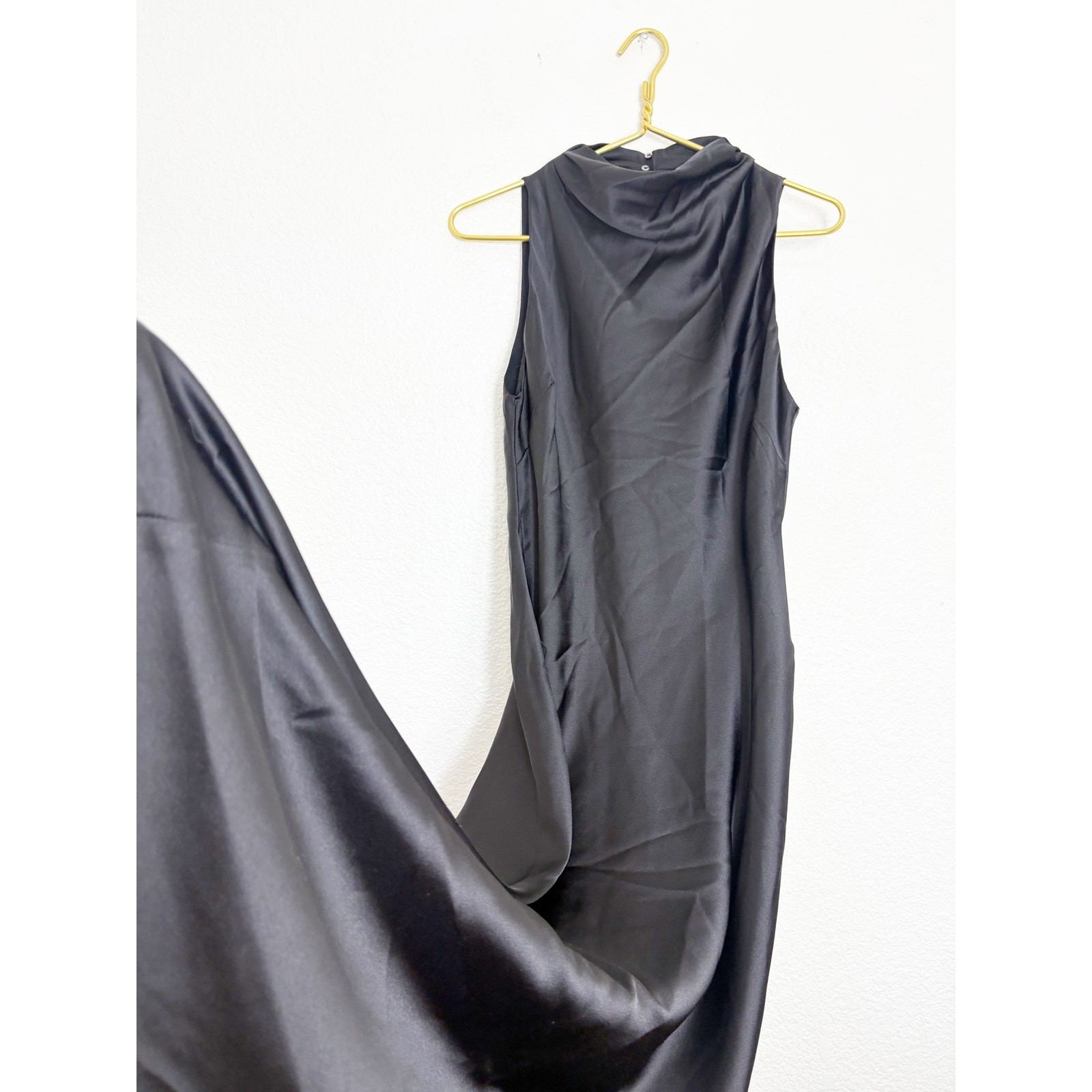 Zara Black Satin High Neck Midi Slip Dress Size Medium 8848/748 Cocktail Party