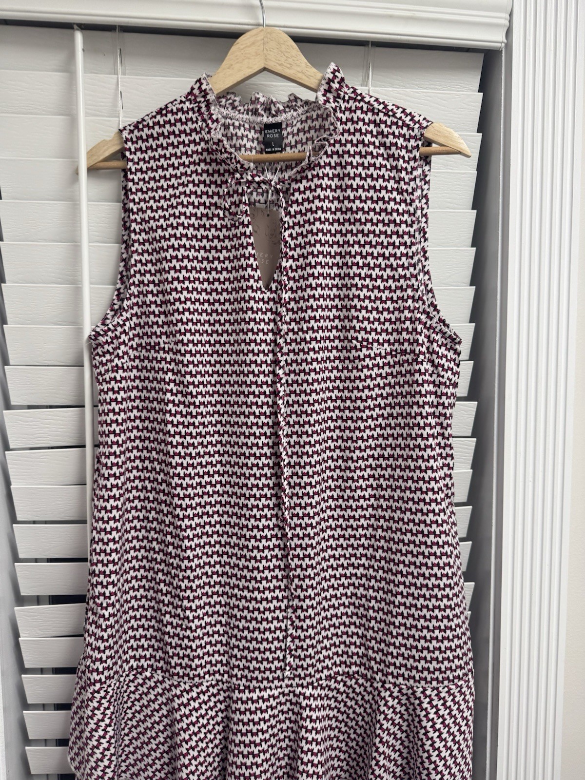 NWT Emery Rose Pink & Tan Patterned Tunic Dress L Double Frilled Hem