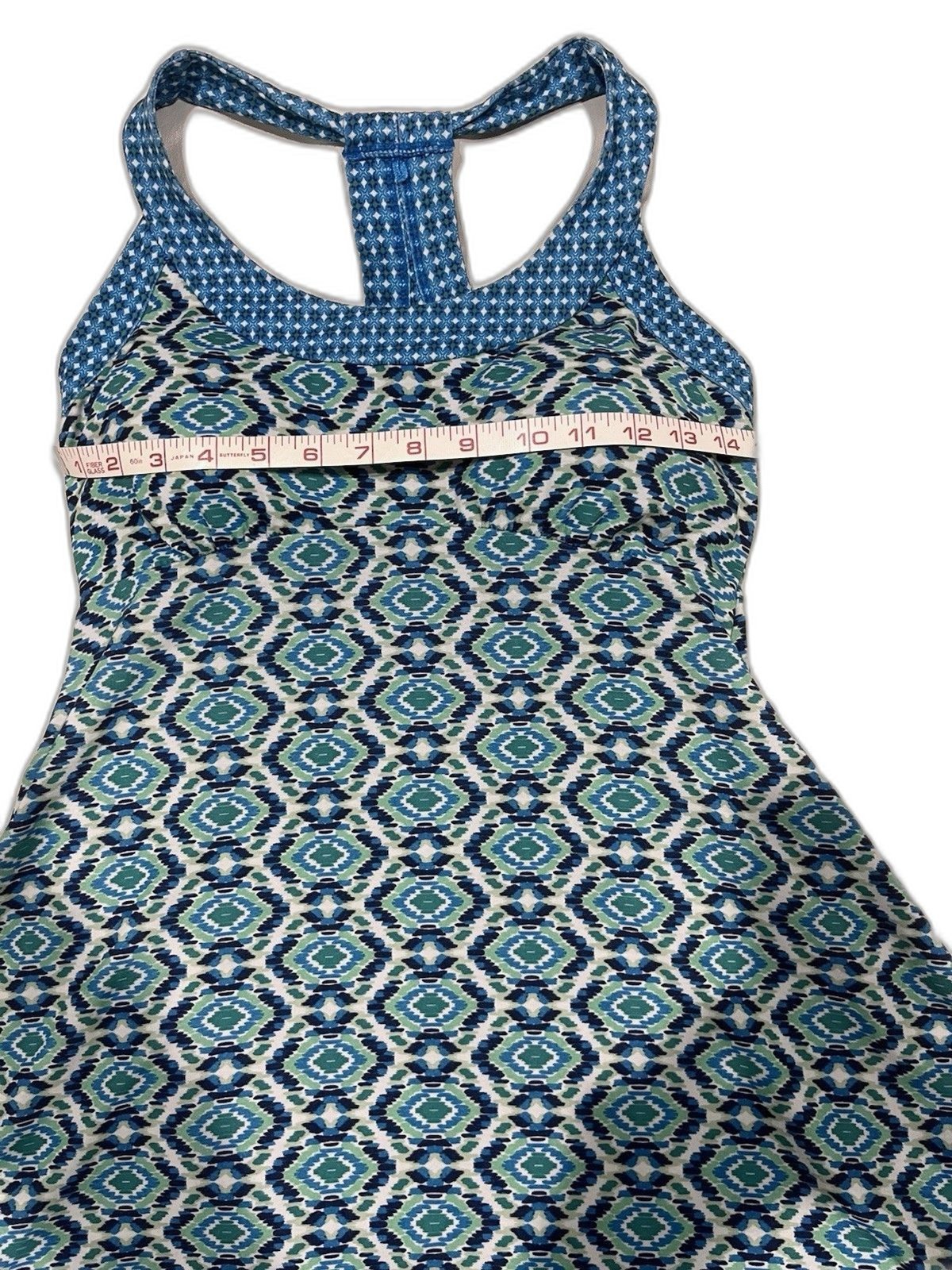 PrAna Cali Aztec Pattern Green Blue Racerback Athletic Tank Dress Sz M Shelf Bra