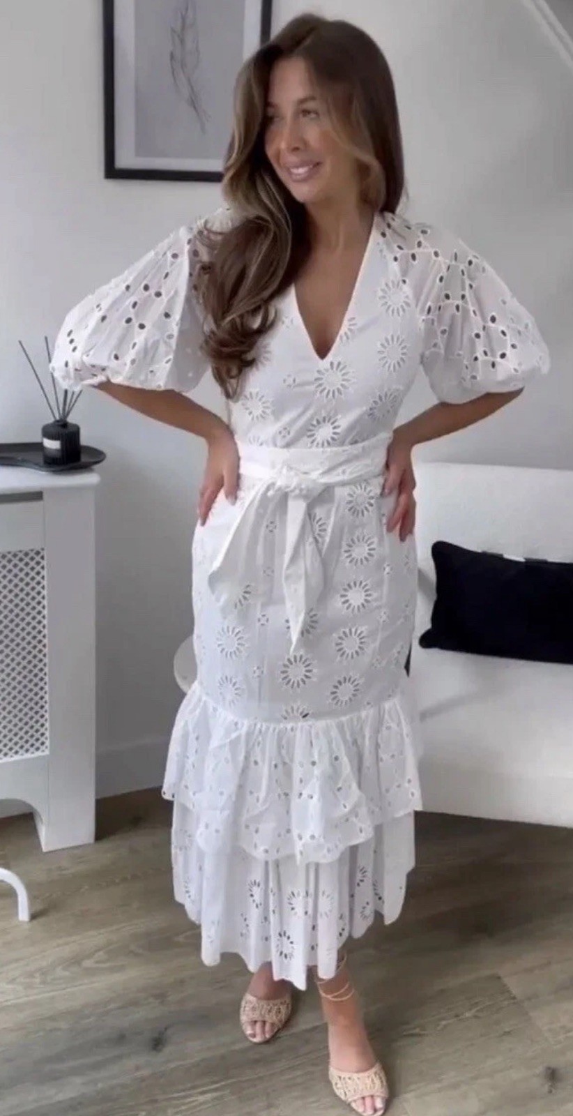 ZARA EMBROIDERED DRESS WITH STRING BELT IN OYSTER WHITE SUMMER 2796/979 SIZE M