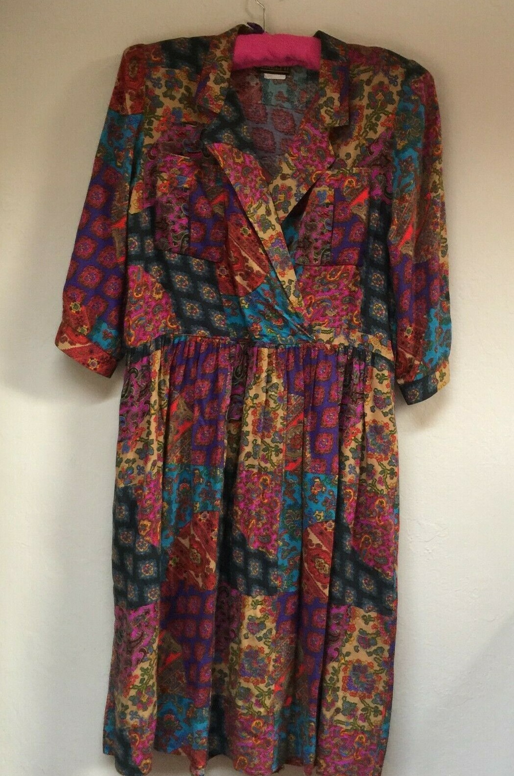 Vintage Breli II Unin Made Women 3/4 Sleeve Paisley Midi Dress Multi Made in USA