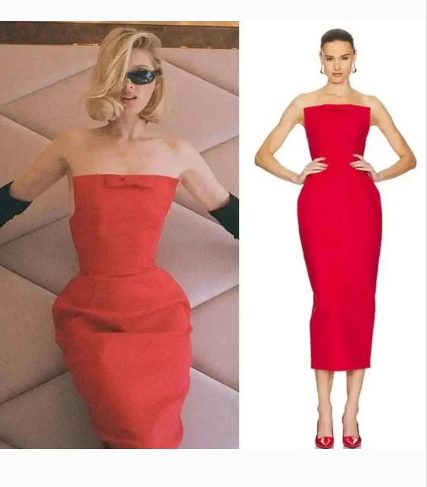 Helsa S Curve Bow Ribbon Strapless Midi Maxi Dress Gown Lipstick Red XS $298MSRP