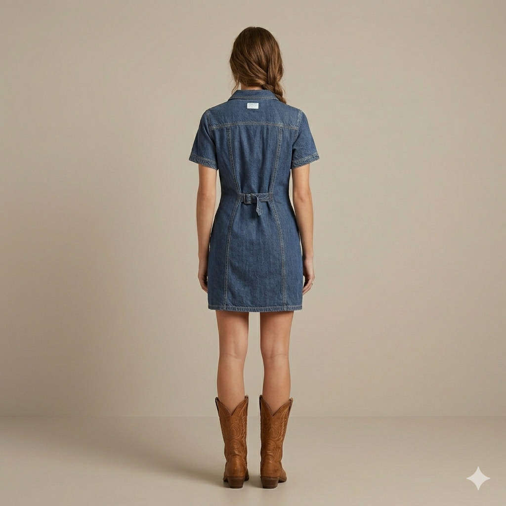 Levis Western Denim Pearl Snap Mini Dress Womens Size Medium Cowgirl Americana