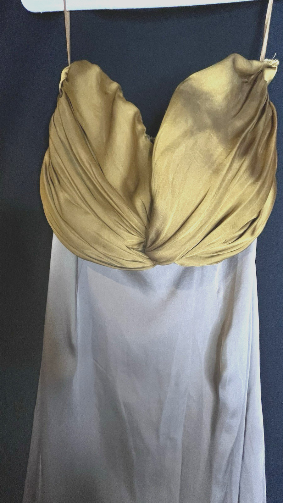 Mable Anthropologie Strapless Cut Out Satin Dress Taupe Mustard Yellow size M