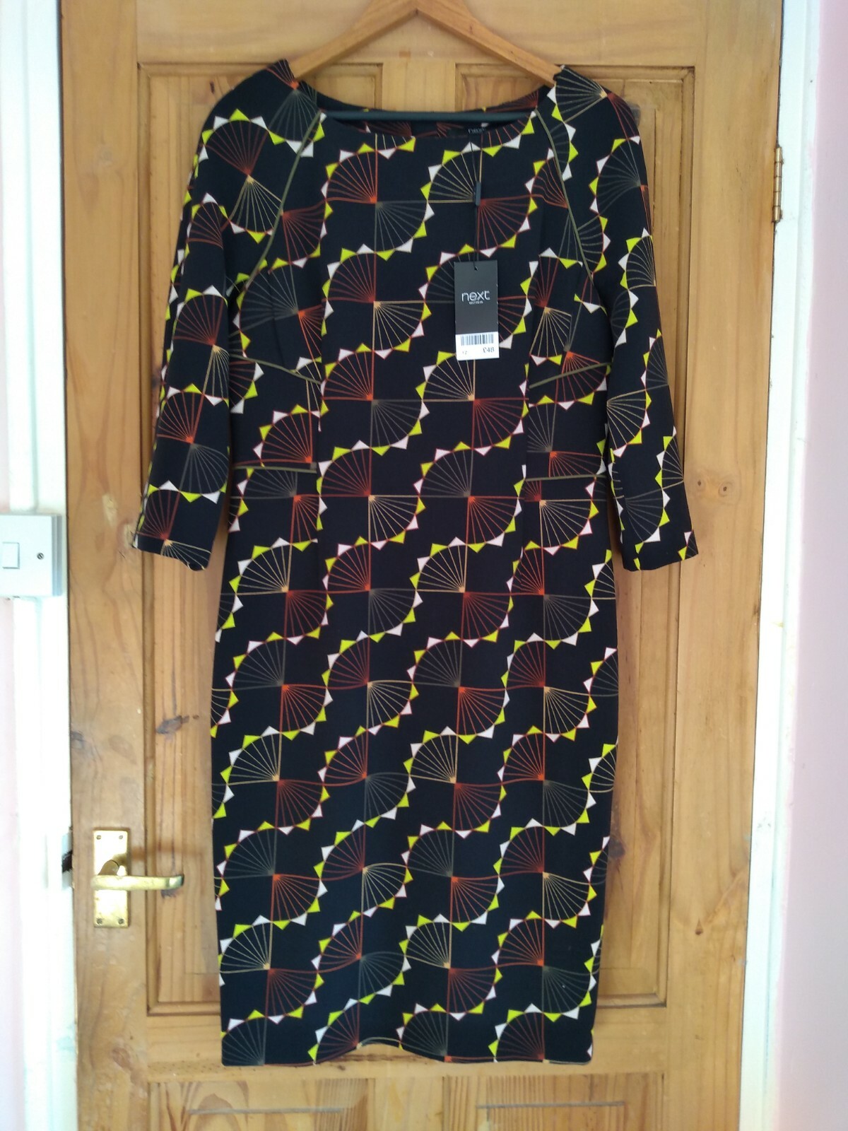 Next Black Multi Geometric Shift Dress. UK 12. Length 41 inches. BNWT
