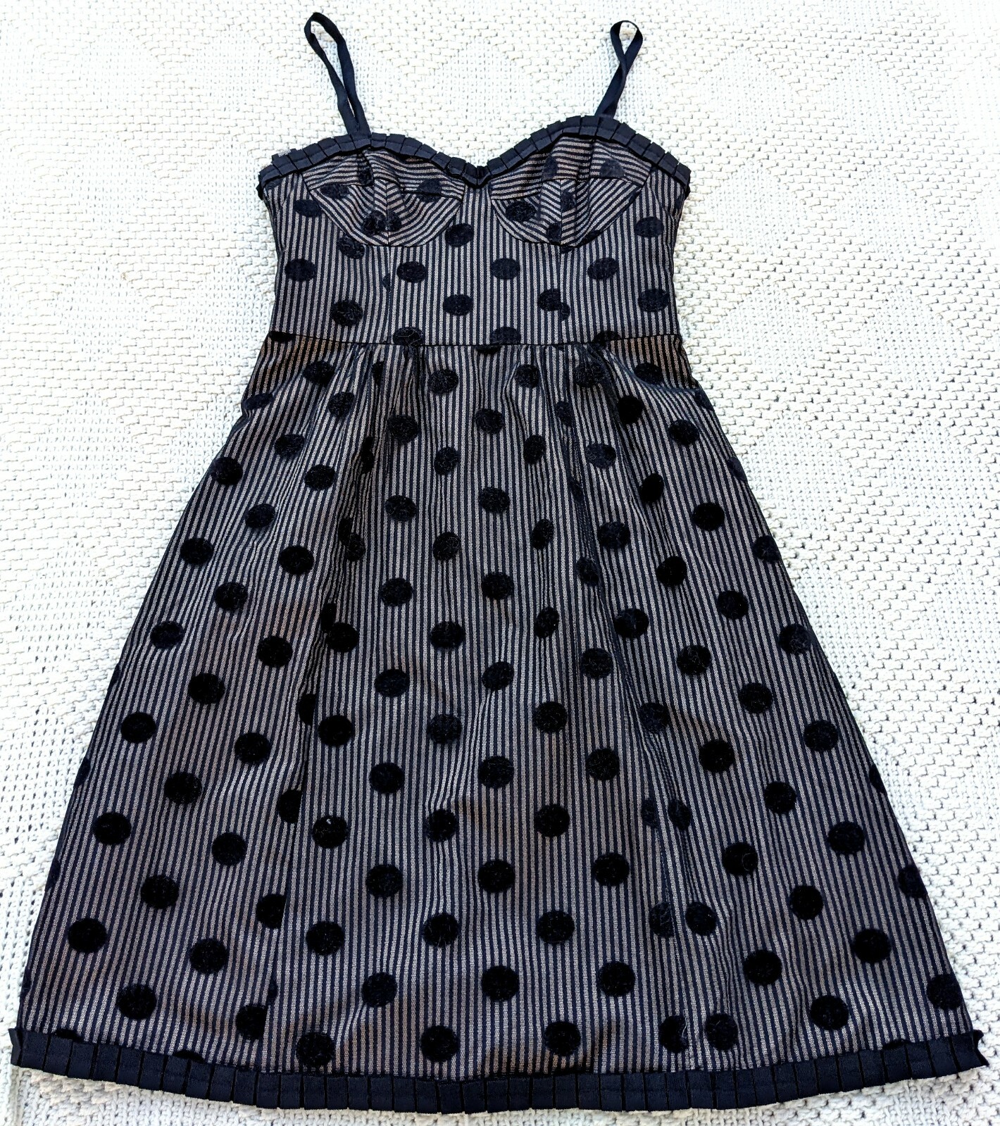 Black beige striped polka dot tulle gothic steampunk rockabilly pin up dress S