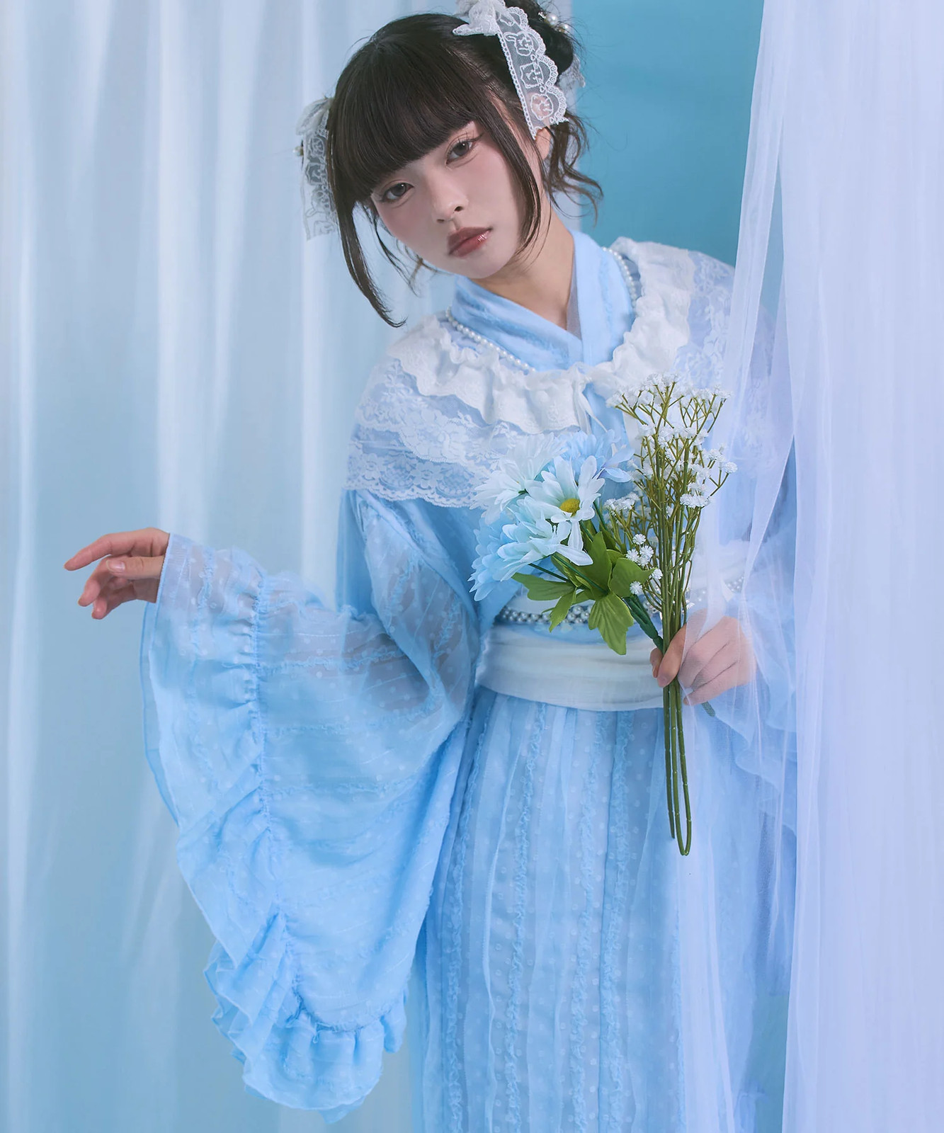 BULK Buy Dot Tulle Lace Ruffle Mermaid Yukata 3pc Set Large Sizes Jirai New