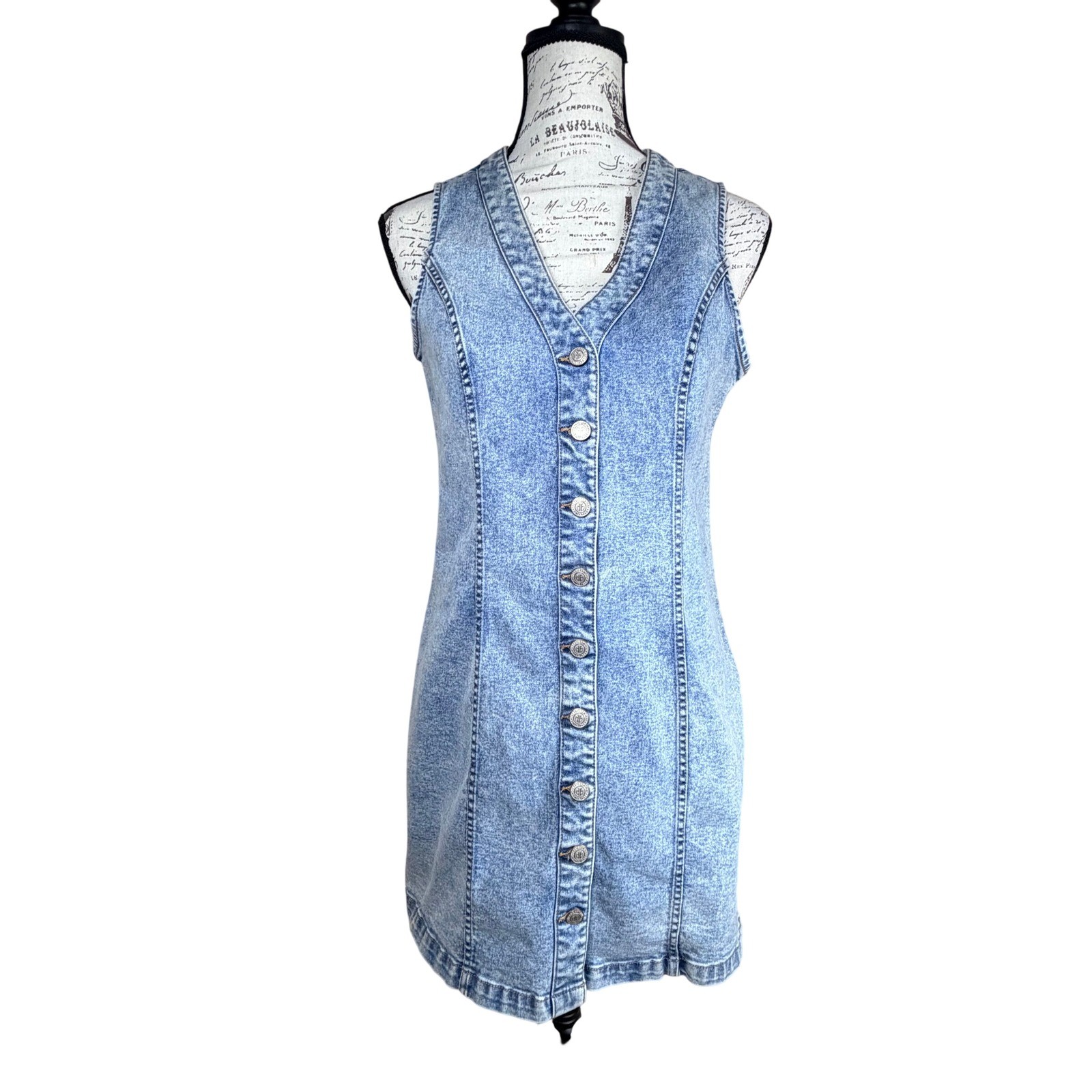 NEW Frye Denim Mini Dress Womens S Light Wash Blue Acid Wash Retro 90s Festival