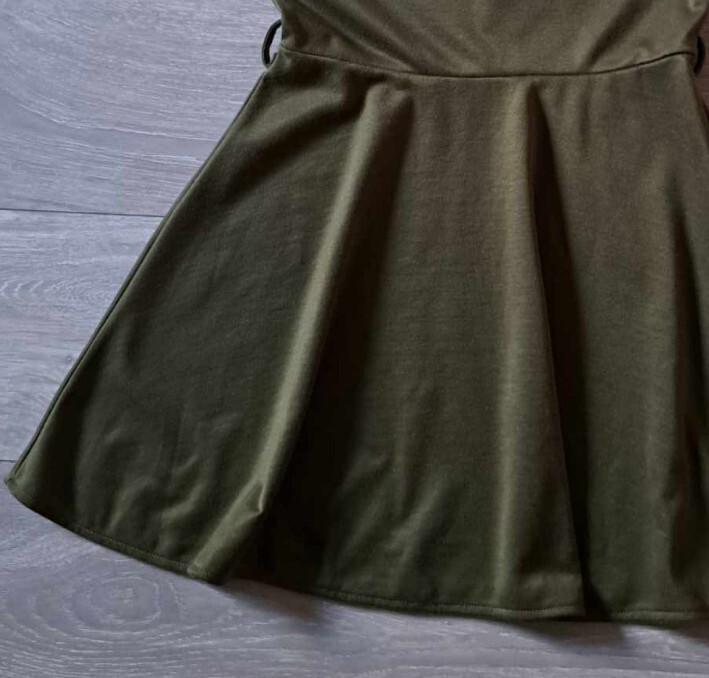 Missguided Khaki Green Stretch Flared Dress Utility Casual Feature Buttons UK10