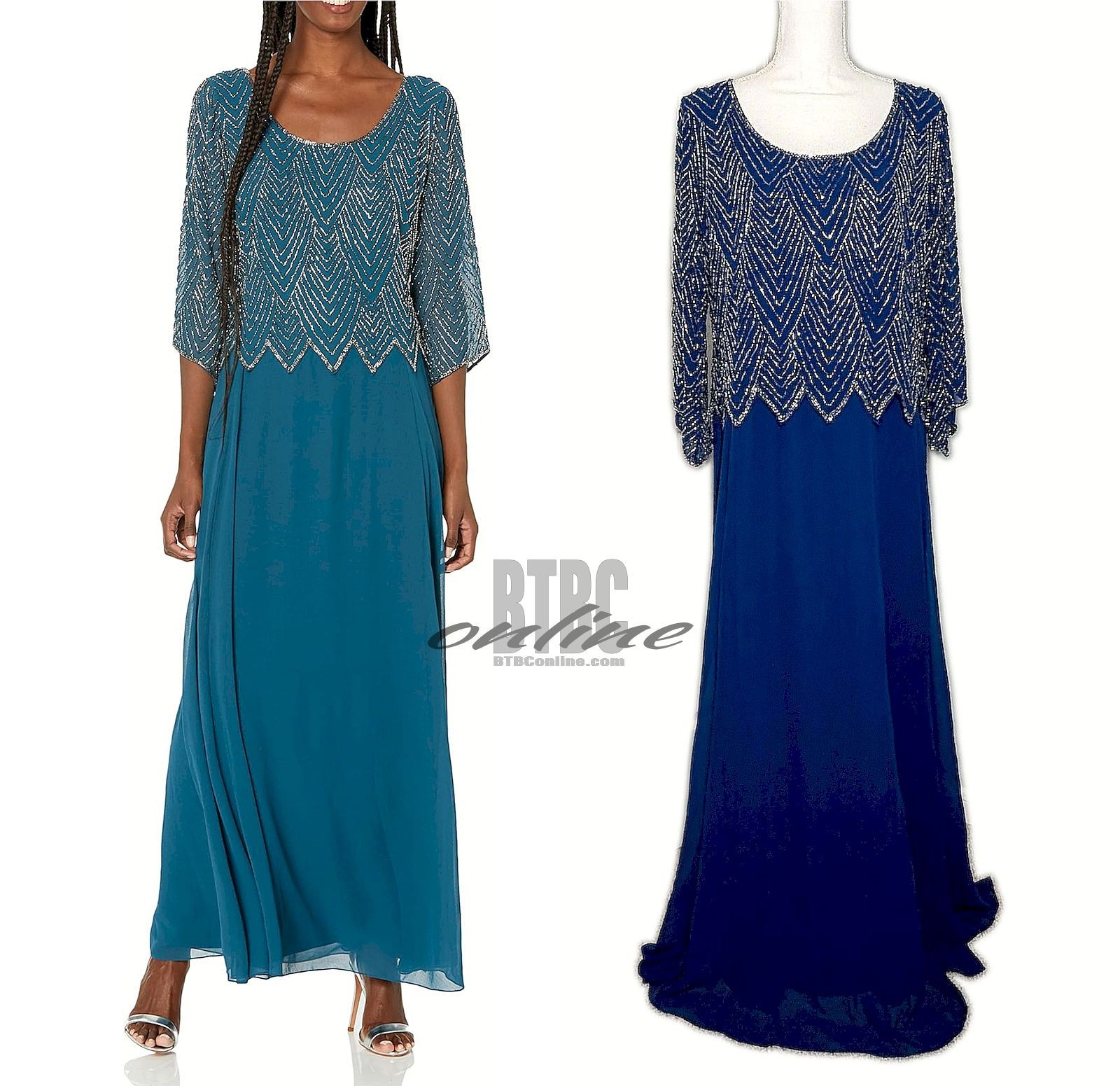NWT Women’s 3/4 Sleeve Beaded Dress in COBALT 14 Wedding Formal Mother Cruise