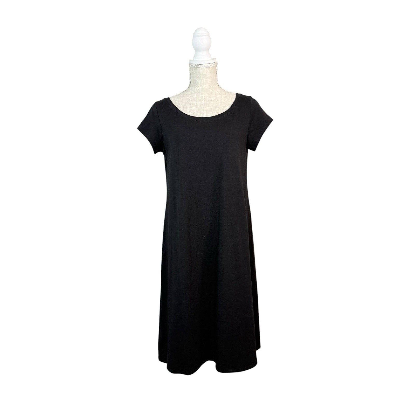 Eileen Fisher T Shirt Dress Womens M Black Organic Cotton Lycra Made In USA