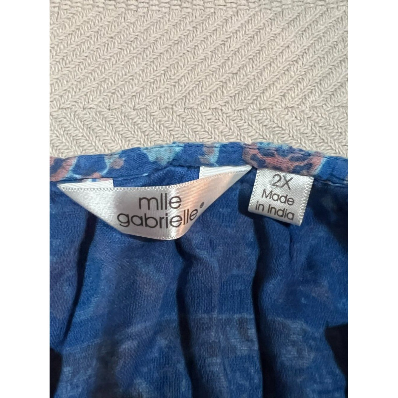 Mlle Gabrielle Blue Floral Midi Smocked Tiered Beaded Square V-Neck Dress 2X