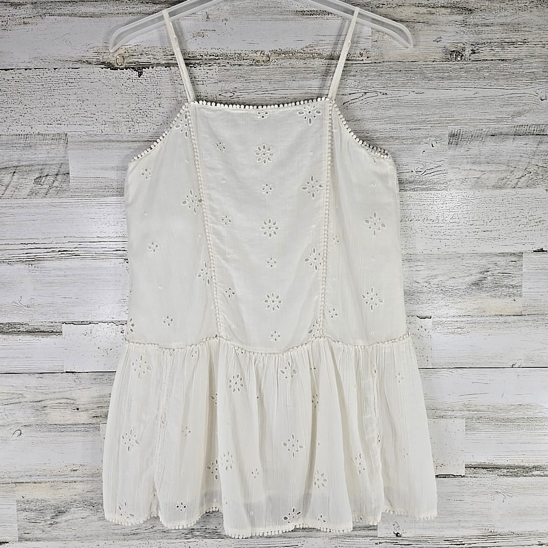 AERIE White Eyelet Embroidered Tiered Sundress SZ M Cotton Lace Trim Boho Summer