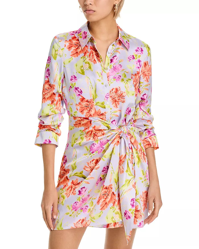 Cinq à Sept Midnight Tulips Mini Jacey Dress 4 Pastel Multi Floral $395 Couture