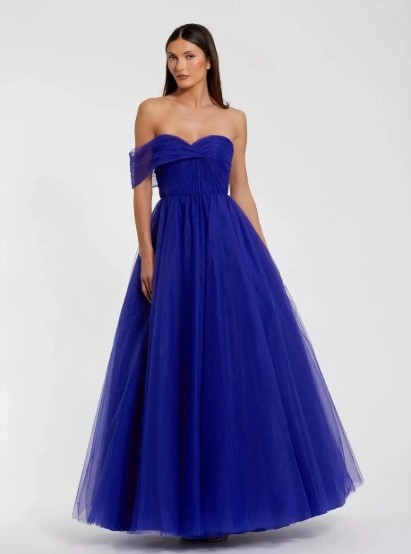 Mac Duggal One Side Off The Shoulder Bustier Ball Gown Size 4 Cobalt Blue 68713