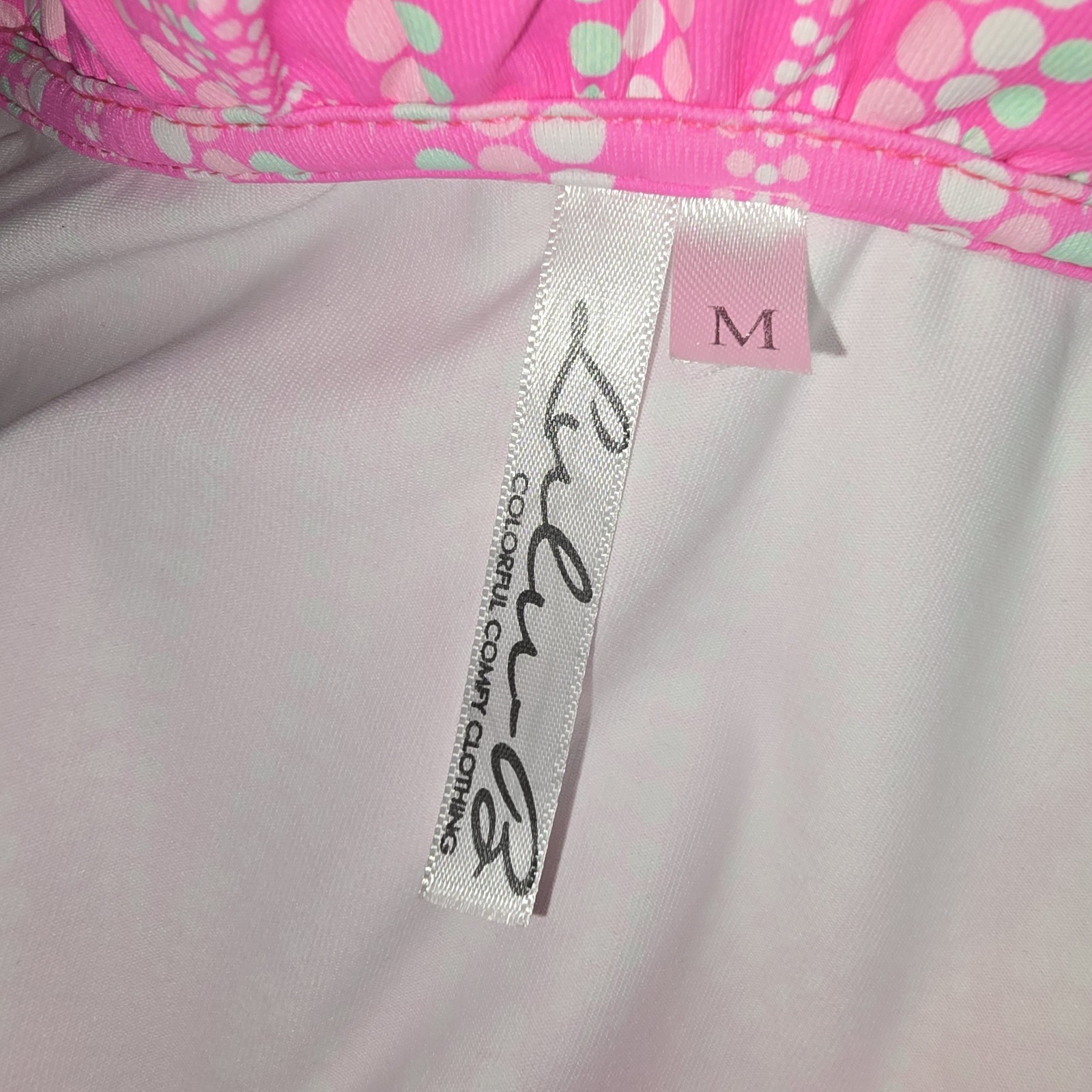 Lulu B Mini Dress Size M Ruffle Neck Sleeveless Catalina Cloth Pink Mosaic Prep