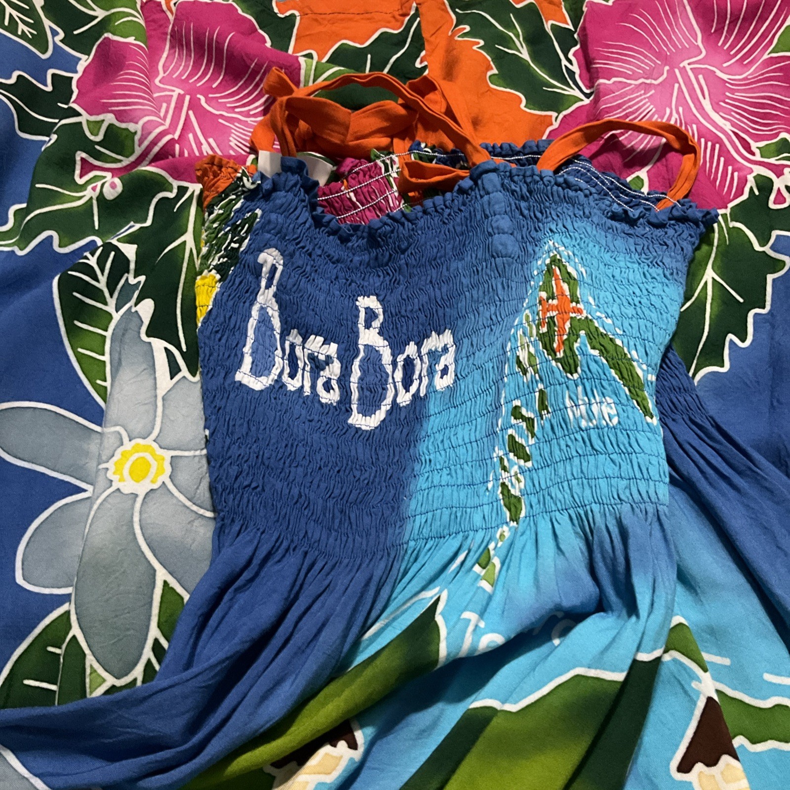 Bora Bora Womens Small Medium Tropical Map Sea Life Tie Shoulder Long Sundress