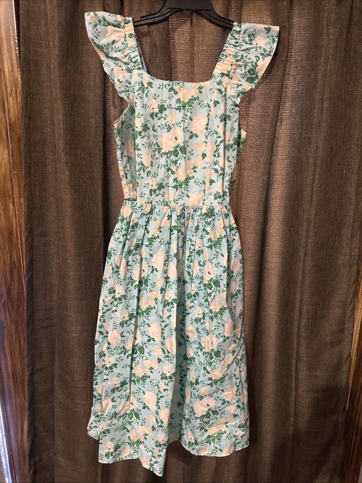 blueberi boulevard Lined Sleeveless dress Medium Floral Light Blue Green