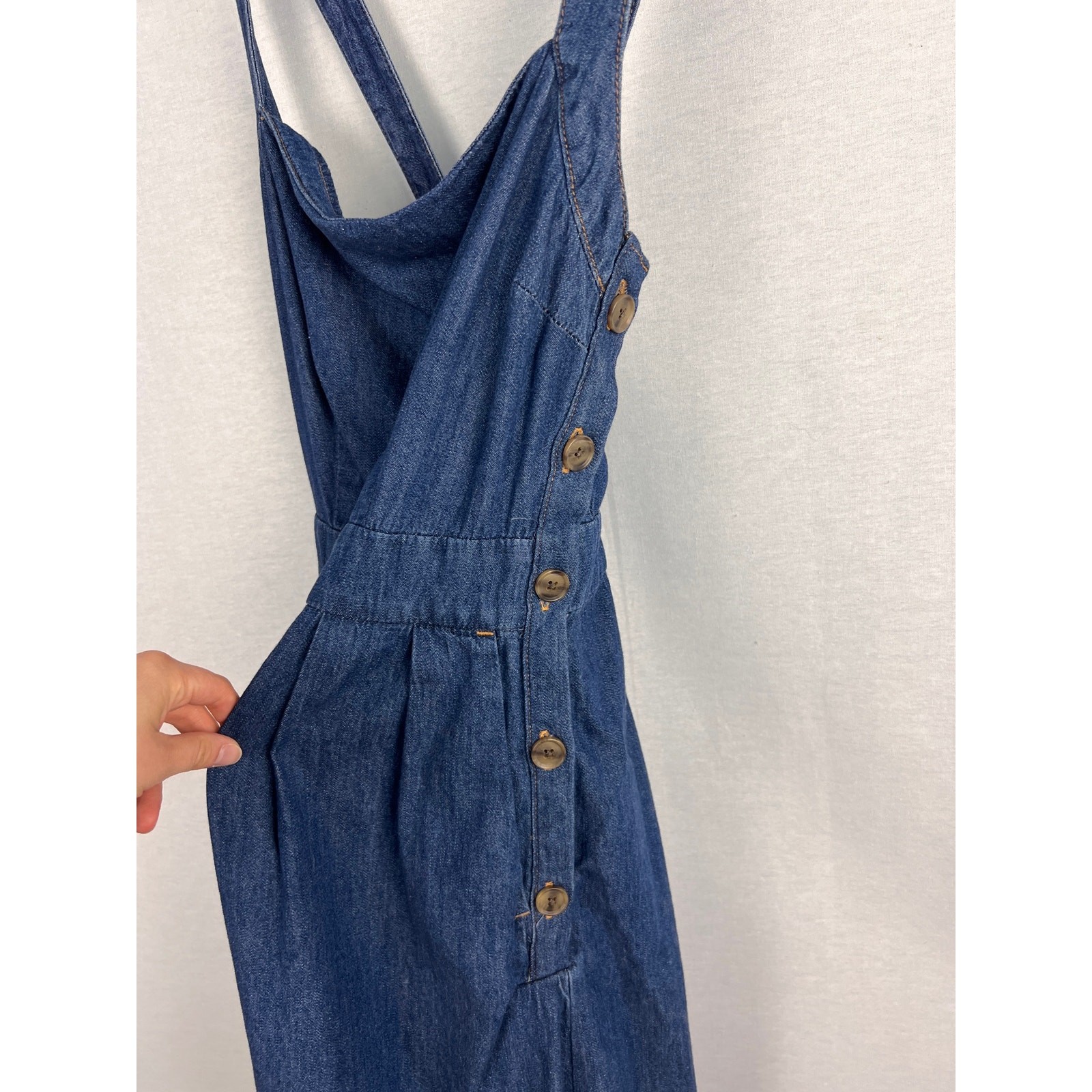 Gap Dress Womens 10 Tall Side Button Apron Denim Midi Cottagecore Boho Peasant