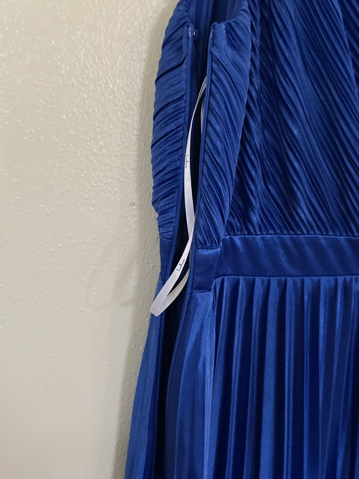 Lulus Alluring Marvel Royal Blue Satin Pleated One Shoulder Midi Dress Women’s L