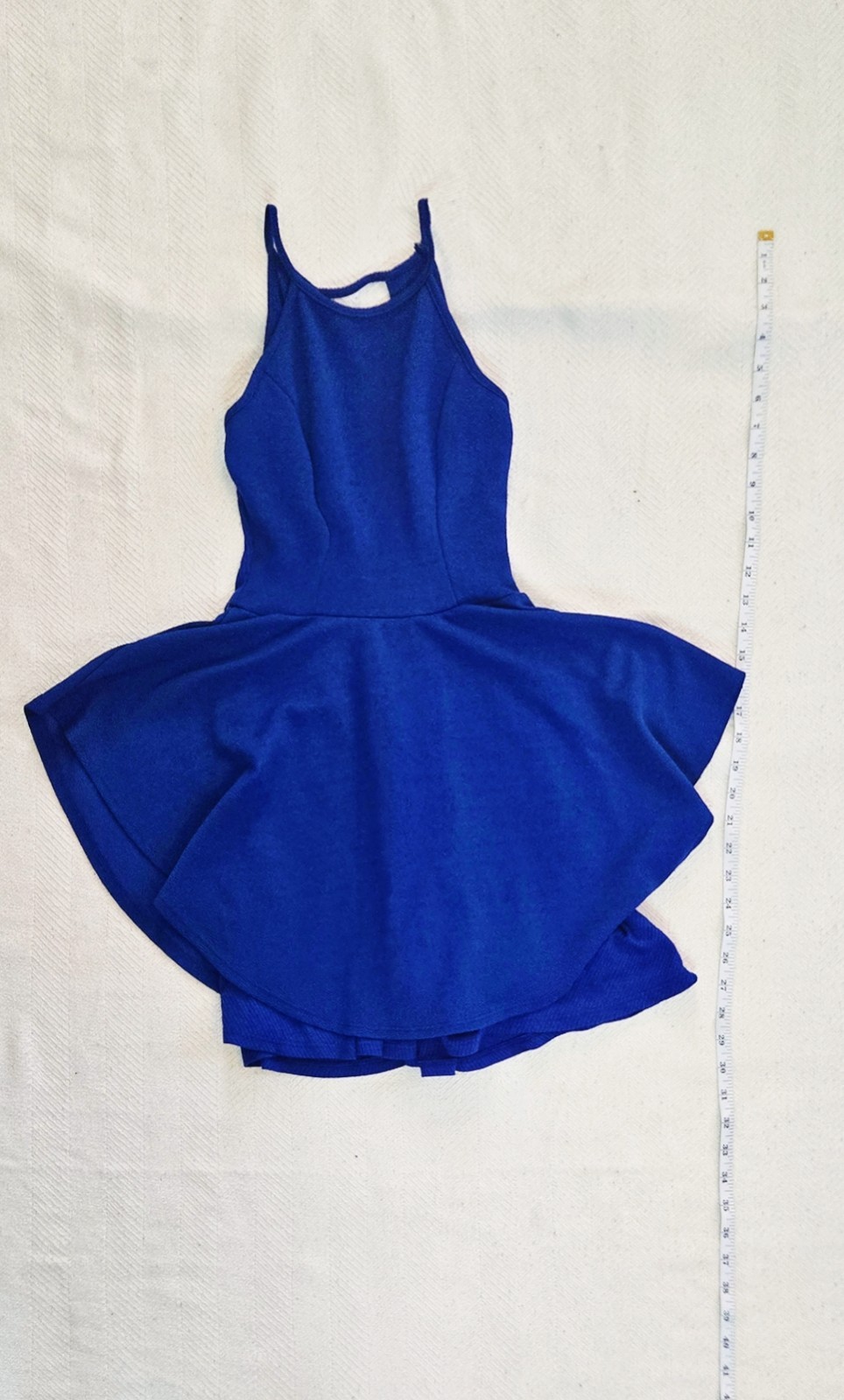 Blue Halter Dress With Flair Skirt