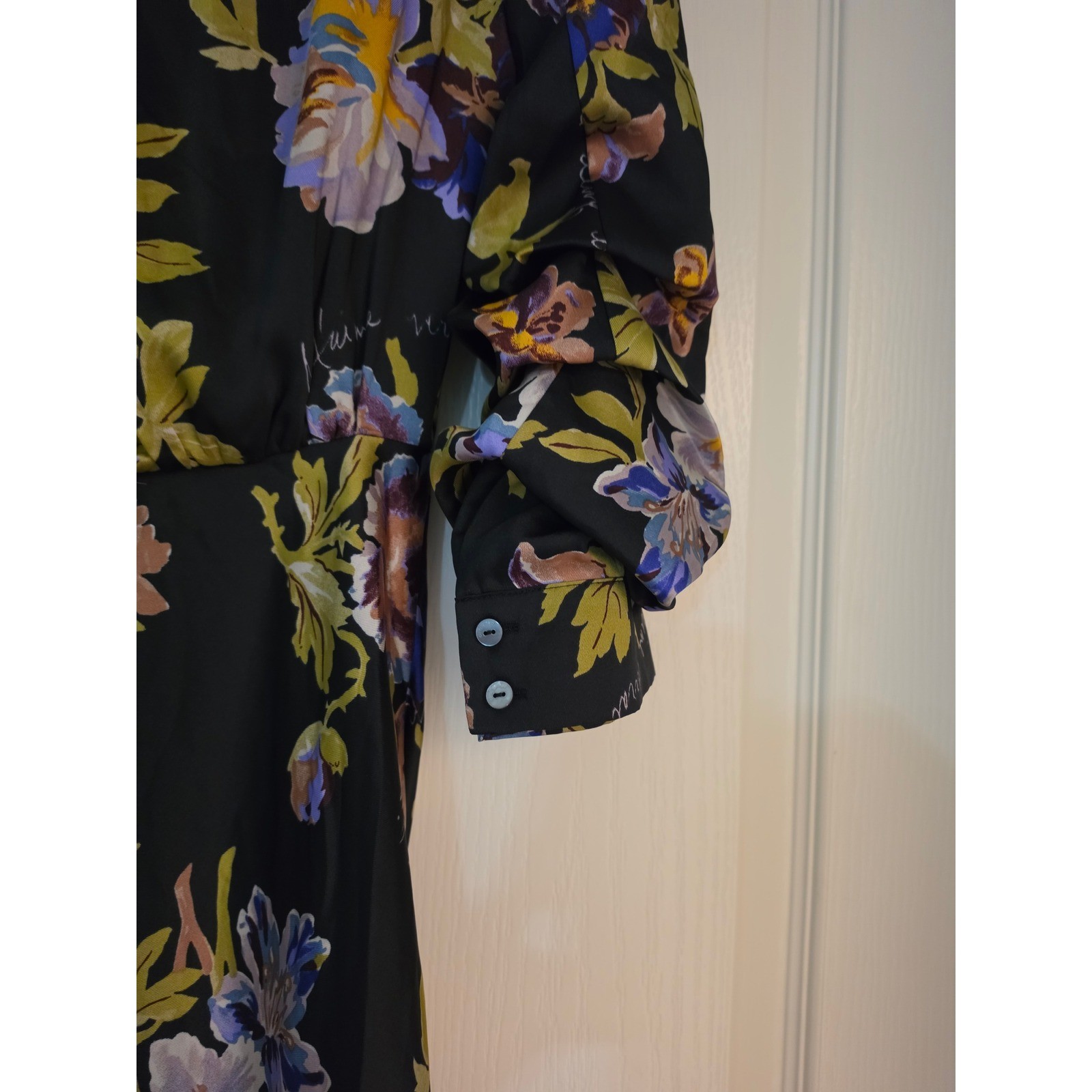 Cinq a Sept Black Floral Script Silk Blend Knotted Midi Dress Size 2