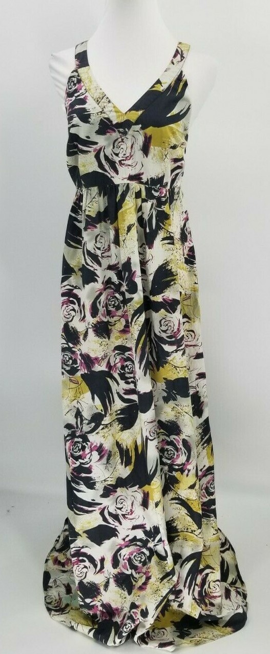 Martin + Osa Size 12 Abstract Floral Print Maxi Dress Navy Green Pink White