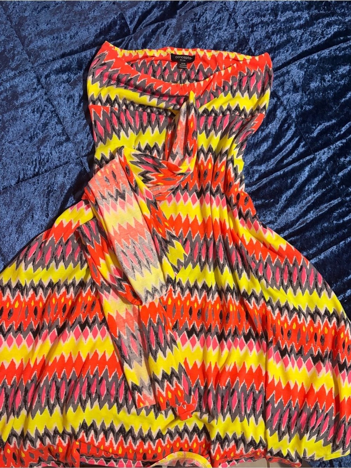 Colorful Zigzag Halter Dress – Yellow, Red, Pink, Black