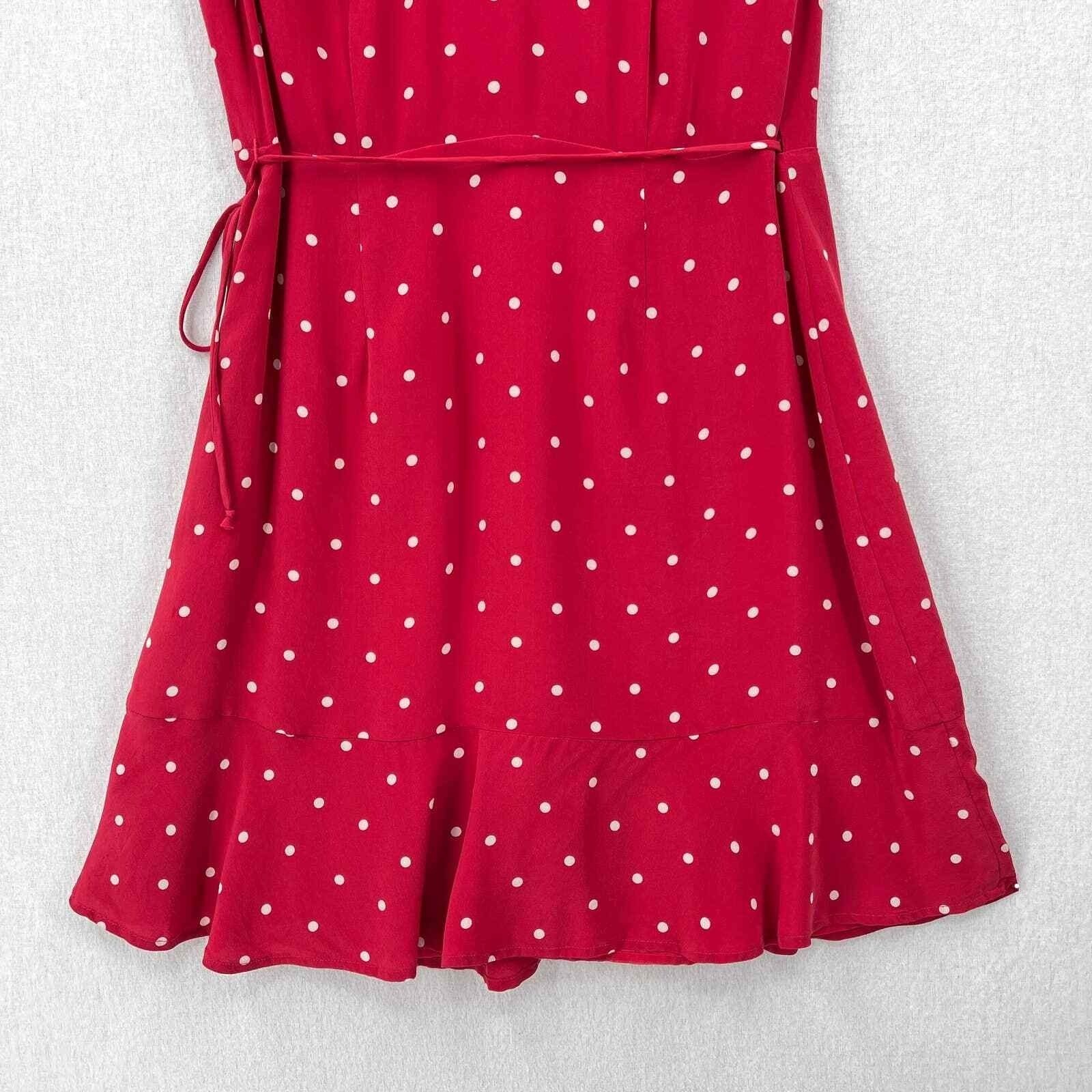 RAILS Leanne Polka Dot Dress Womens Medium Raspberry Red Silk Wrap Mini Short