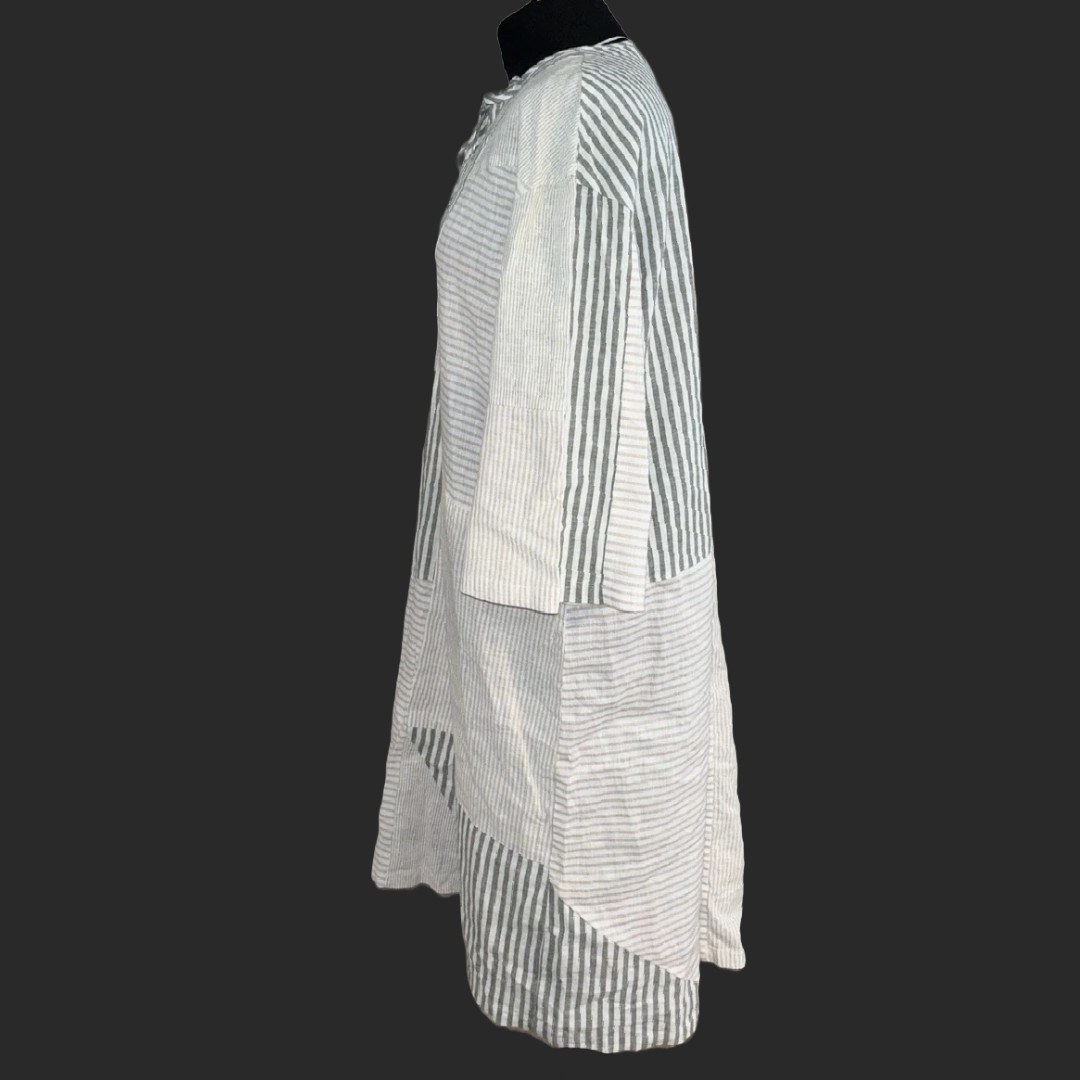 NWT ZARA Linen & Cotton Blend Patchwork Kaftan Dress Ecru 4786/123 Size L