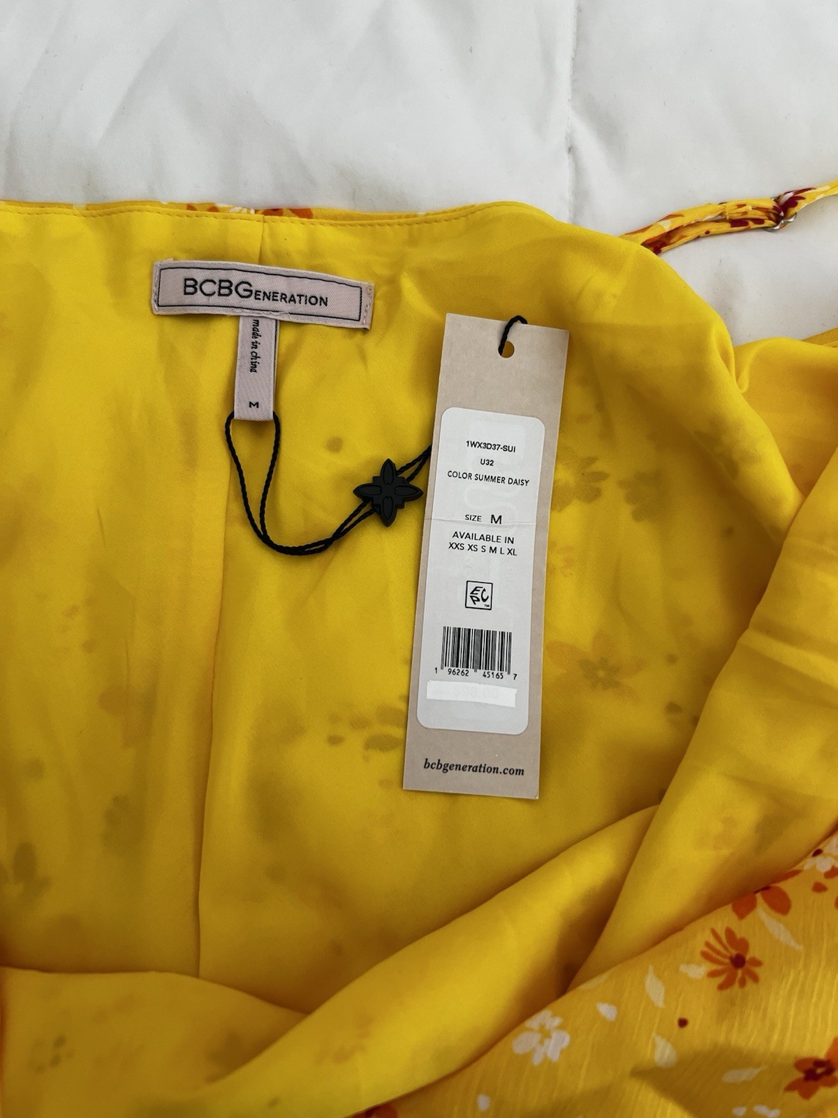 BCBGeneration Yellow Floral Slip Midi Dress Sleeveless Side Slit Size M