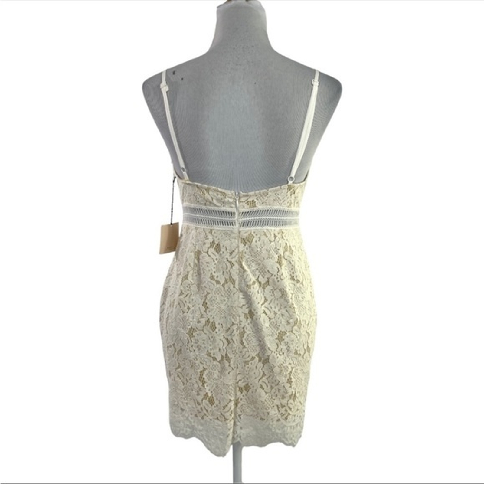 SUPERDOWN Lace Mini Dress Spaghetti Straps Plunge Vneck Ivory Size M