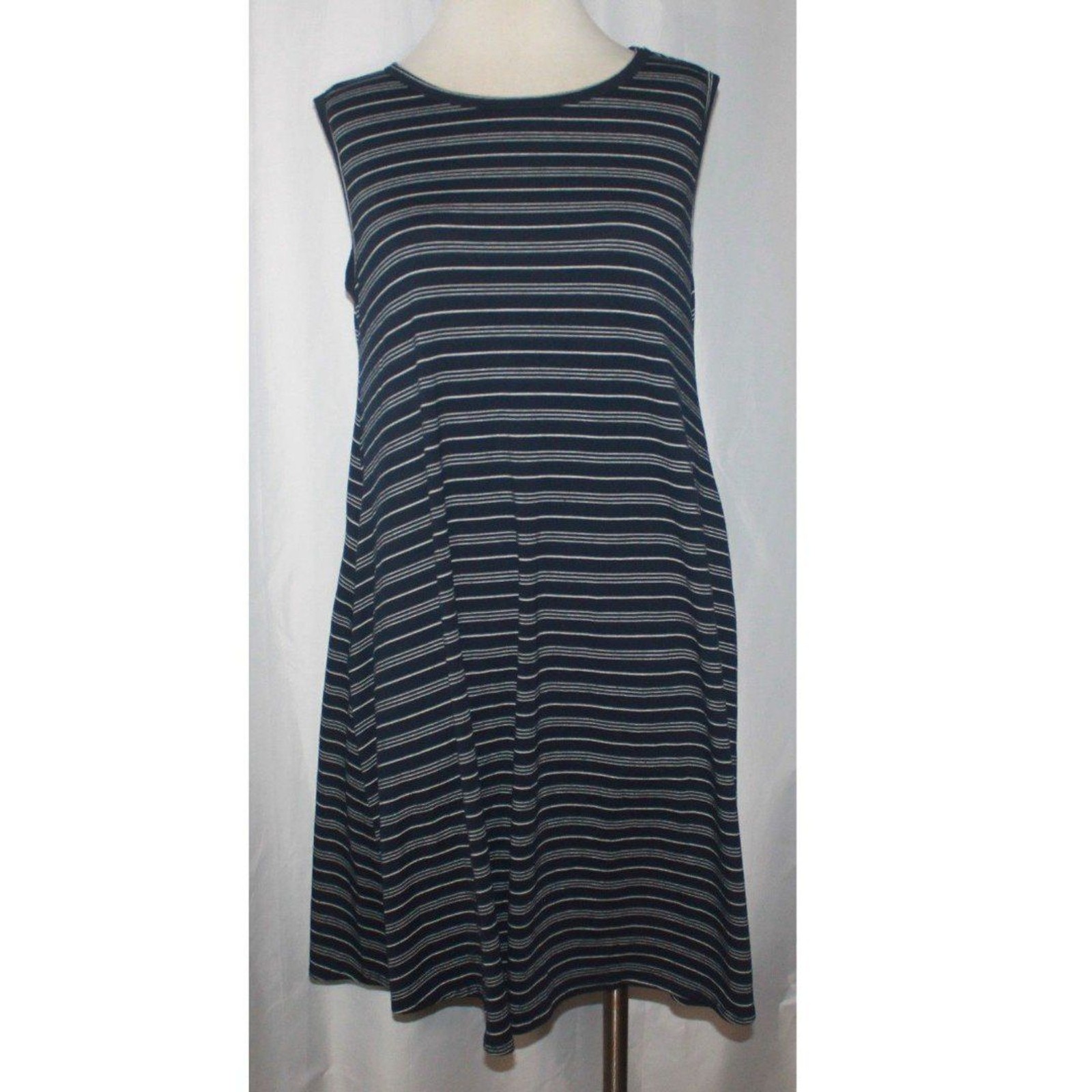 Honey&Lace Navy Blue & White Striped Tank Top Knee Length Dress w Pockets Size M