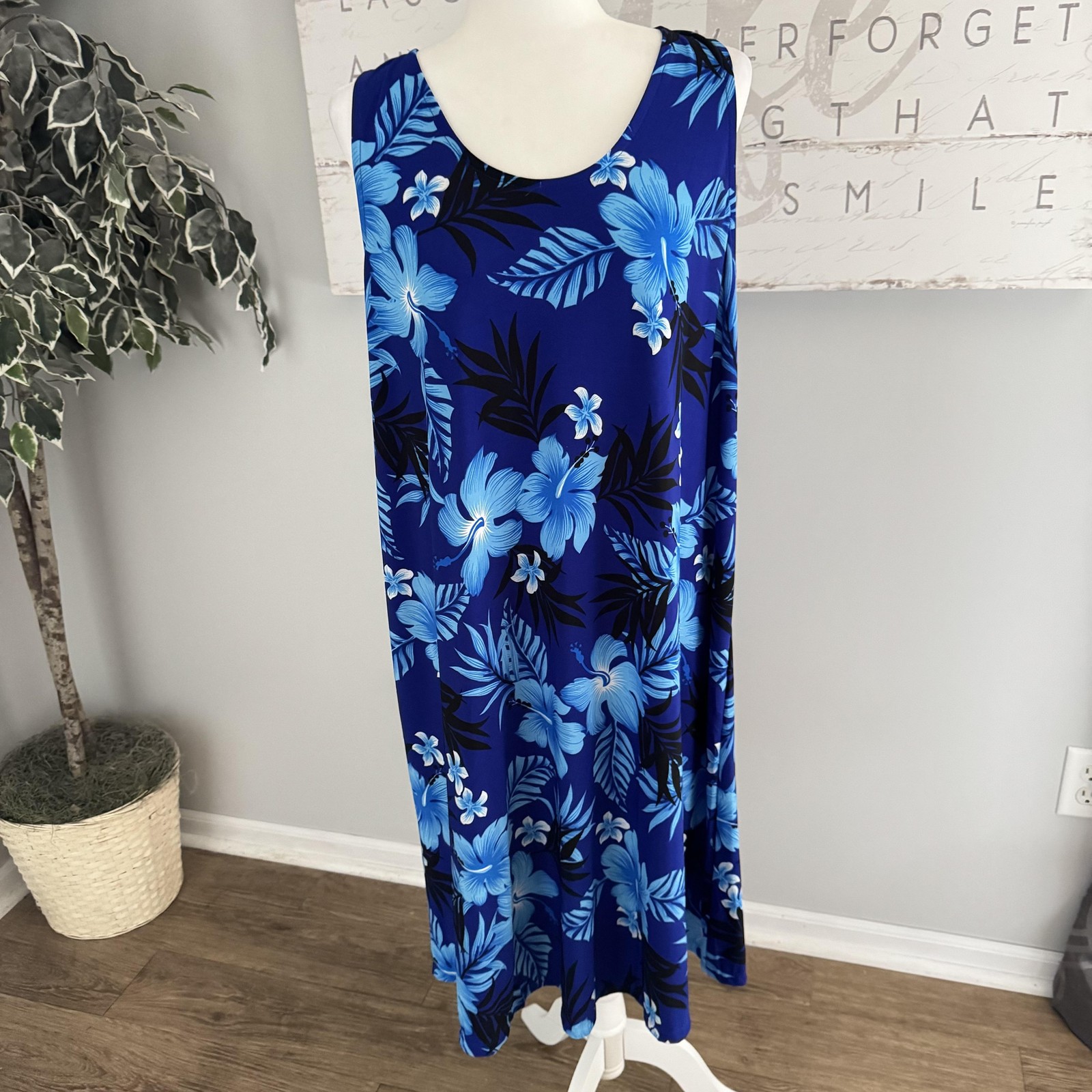 Aloha Fashion Dress Womens One Size Blue Hawaiian Tropical Floral Maxi Sundress