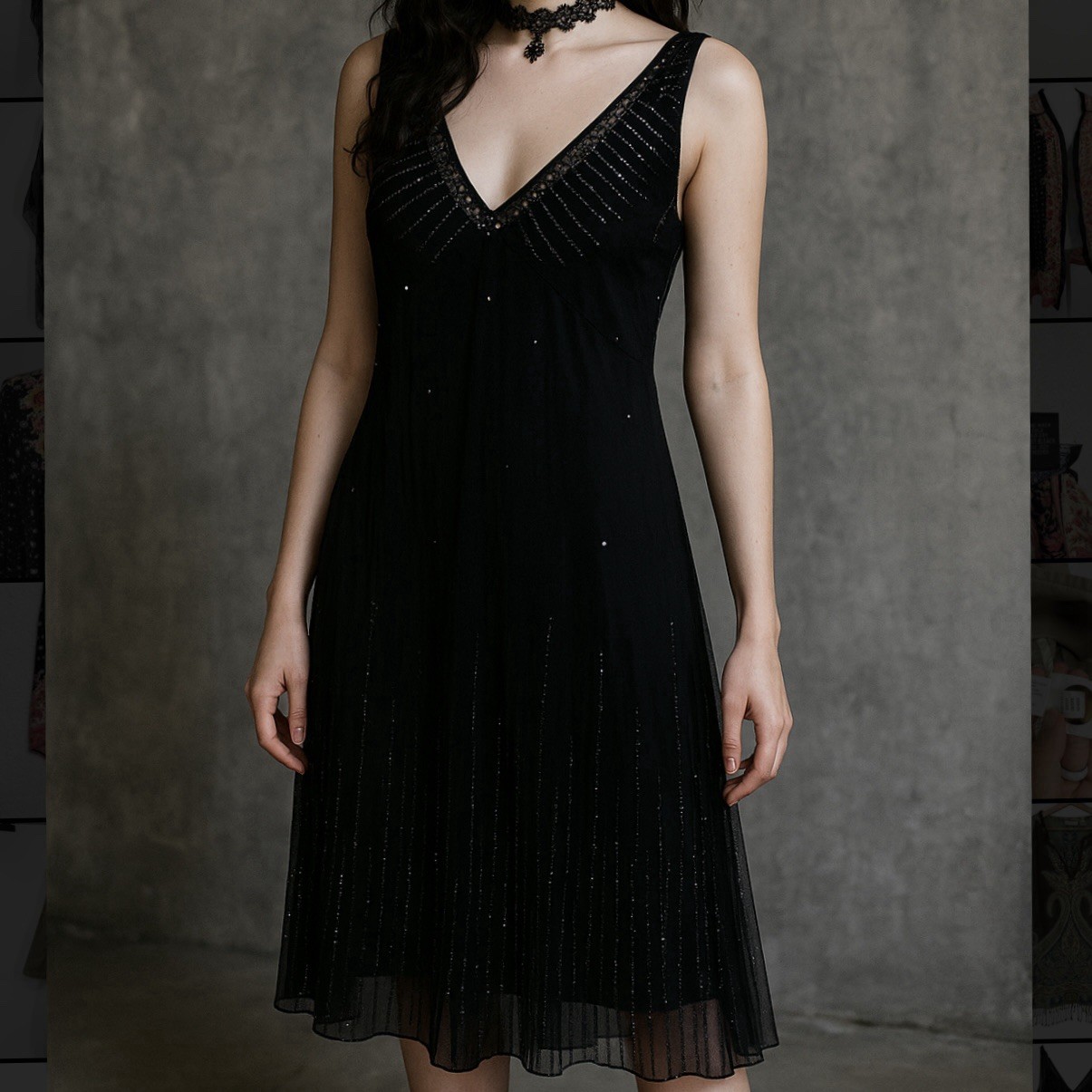Amanda Smith Womens Black Sequin Dress Size 14 Semi Sheer Witchy Goth LBD