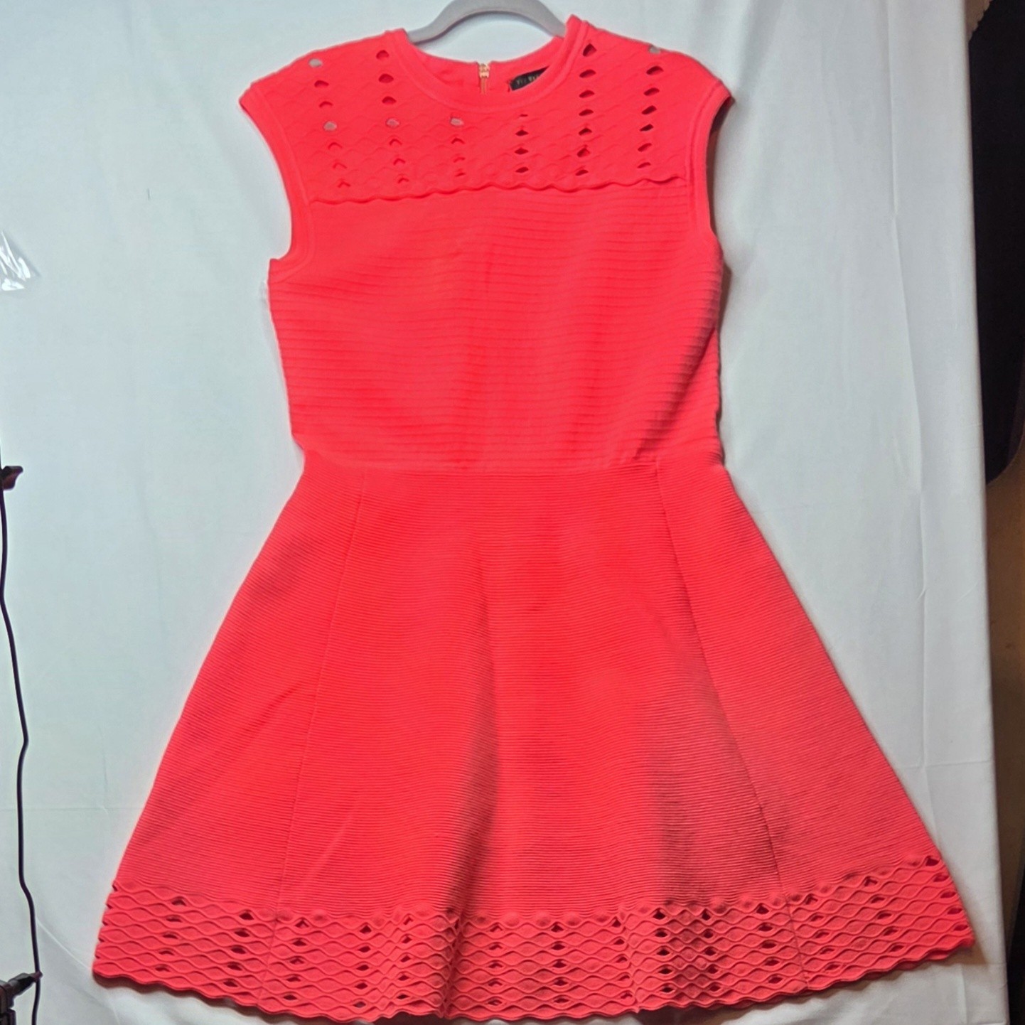Ted Baker London Zaralie Coral Jacquard Panel Skater Dress Size 5 US 12 XL Knit