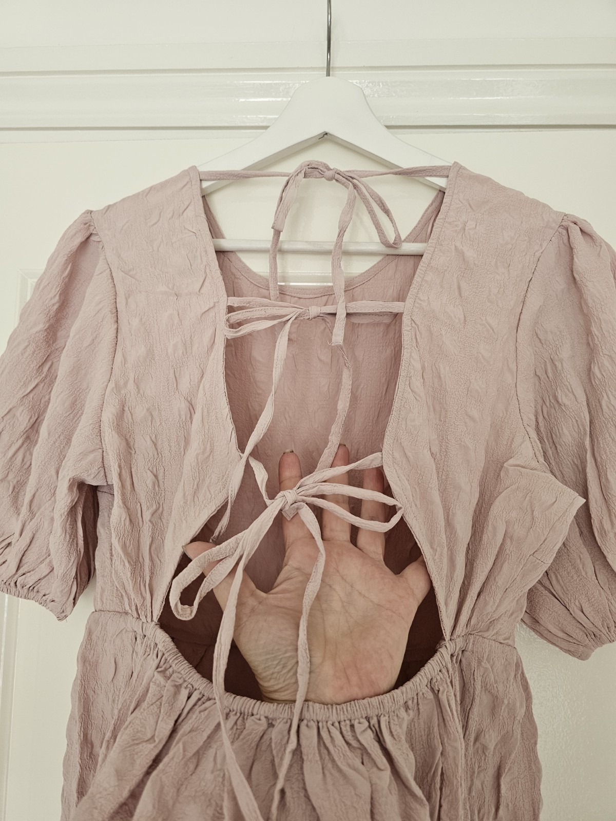 River Island,woman’s puff sleeve, mini back tie summer dress size 12 petite