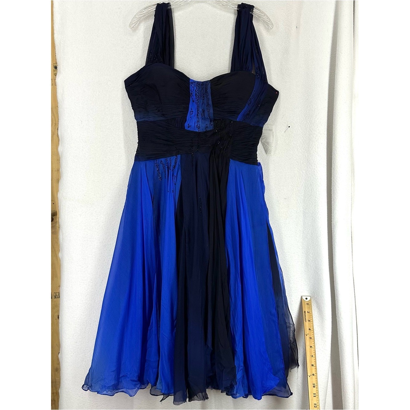 Alberto Makali Silk Colorblock Beaded Chiffon Cocktail Dress Women’s 14