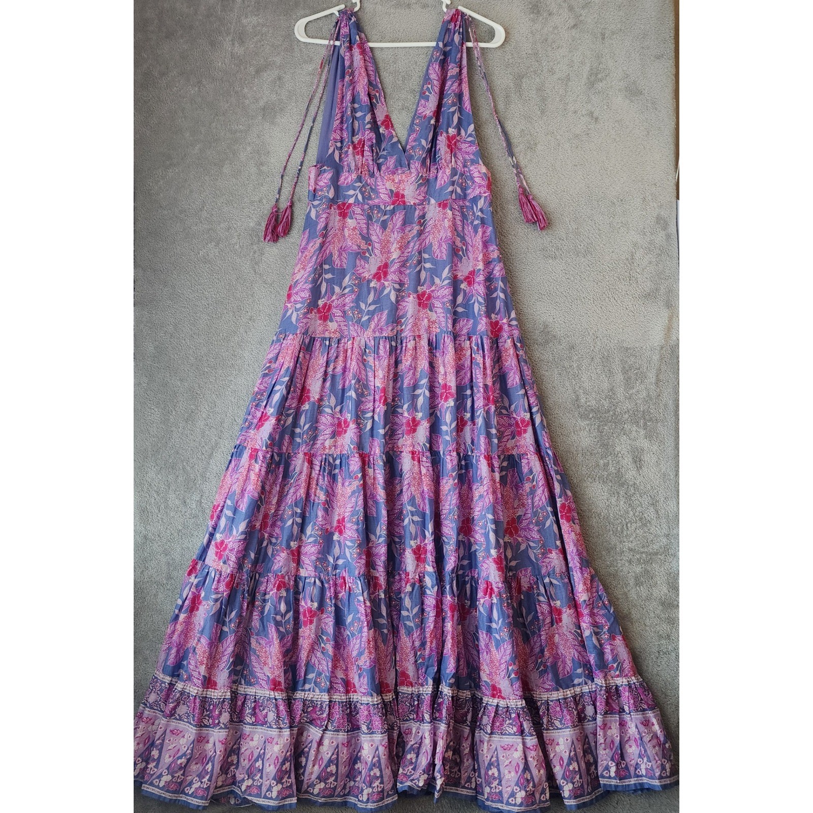 Mira Boutique Dress Womens Large Purple Pink Floral Boho V-Neck Sleeveless