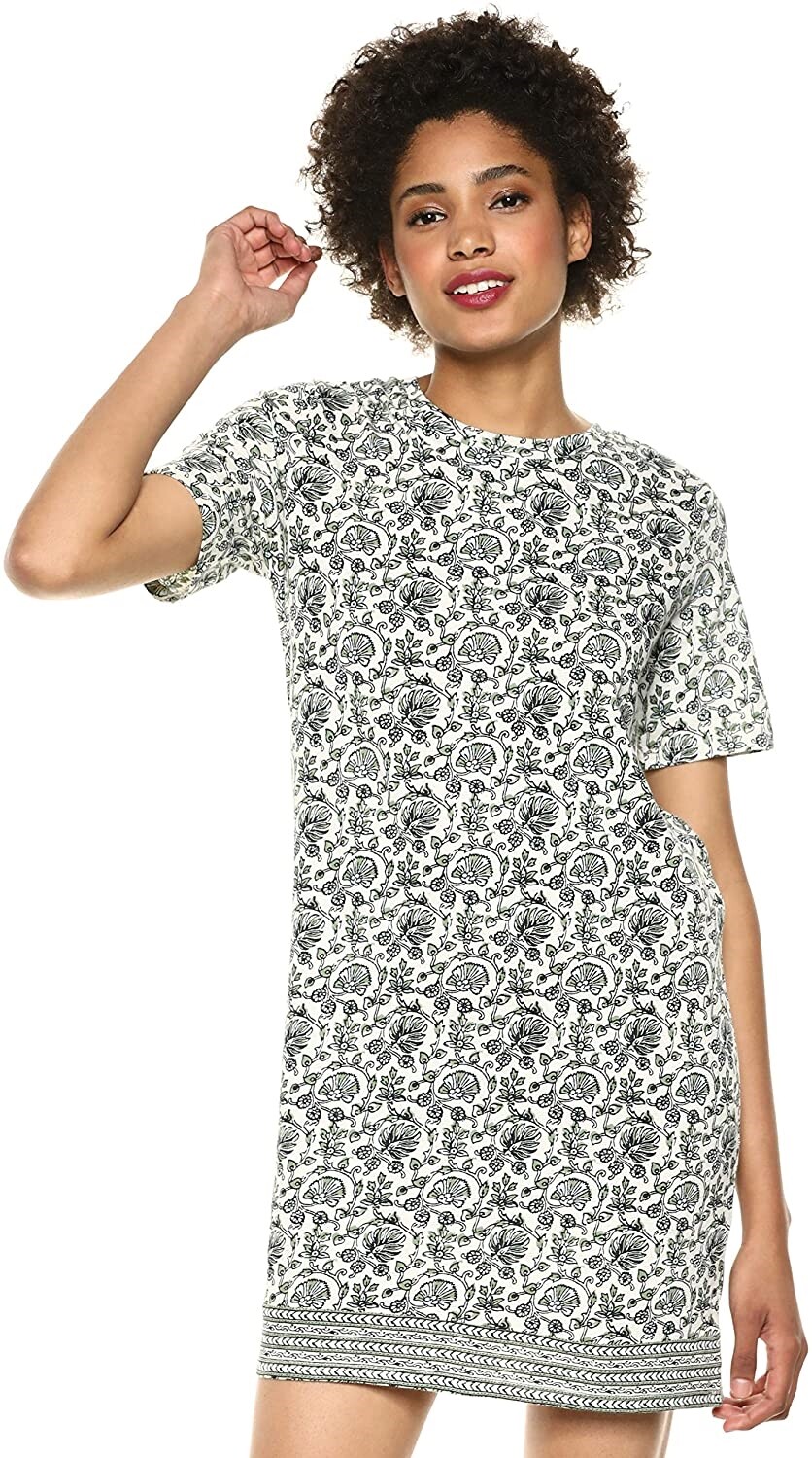 Lucky Brand 254024 Womens Woodblock Print T-Shirt Dress Green Multi Size X-Small