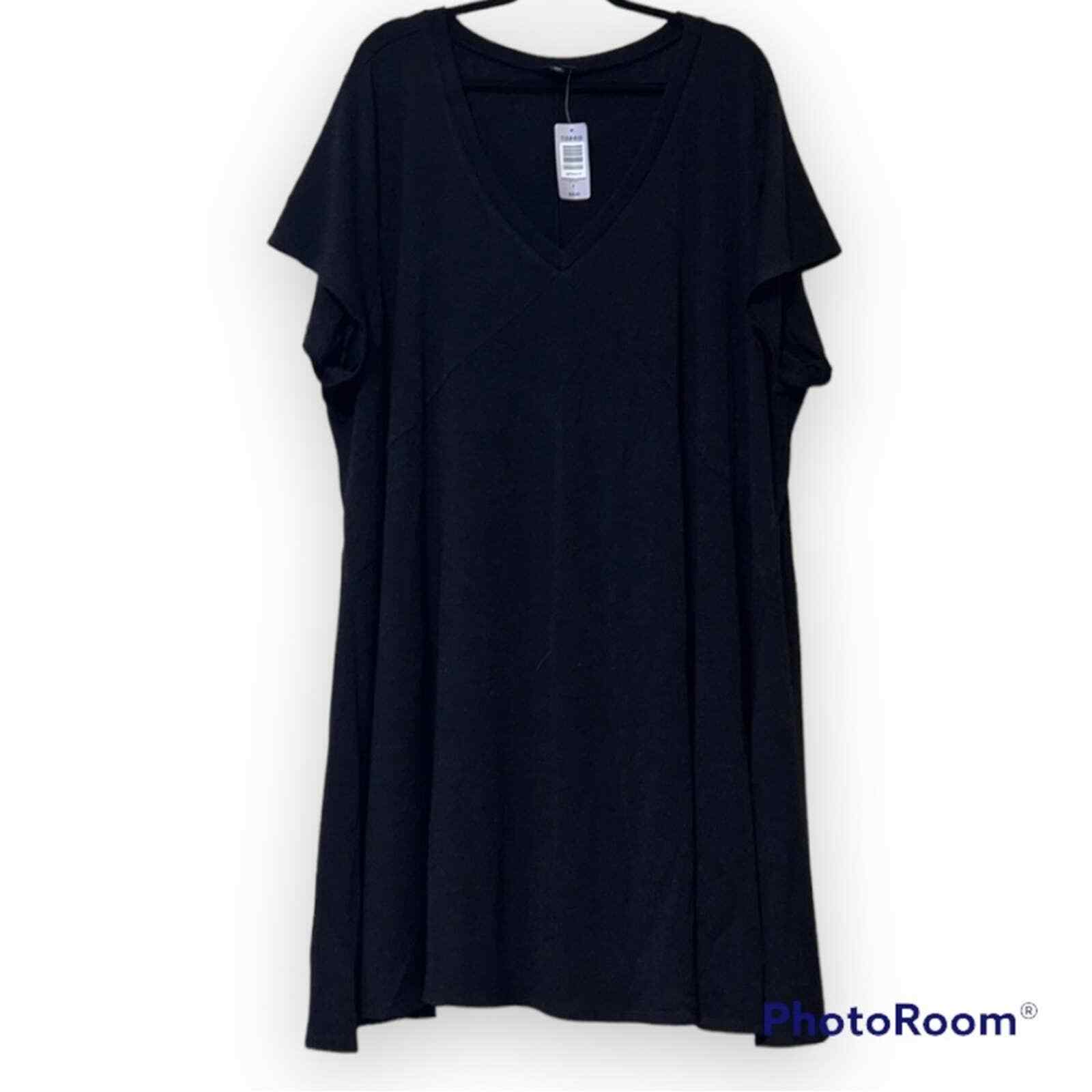 TORRID size 6 black plush trapeze dress super soft v-neck unlined knit short slv