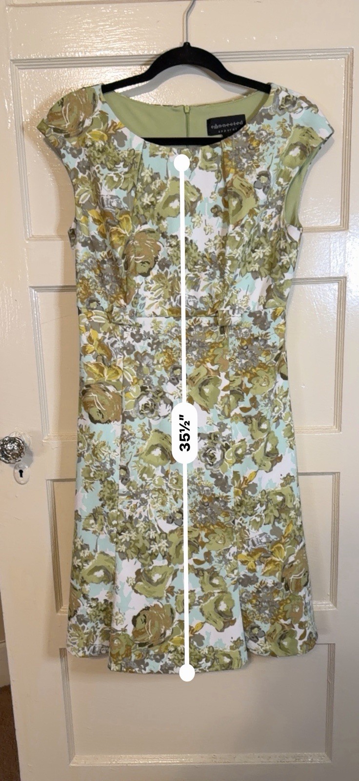 Connected Apparel Women’s Size 8 Green Floral Fit & Flare Cap Sleeve Dress