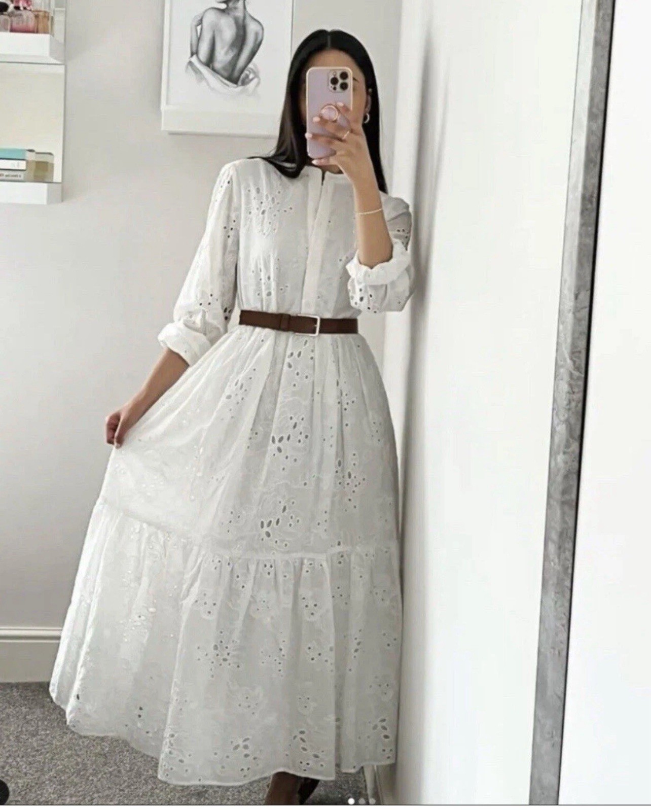 ZARA WHITE COLLARED CUTWORK EMBROIDERY MIDI DRESS WITH LINING SIZE XS BNWT