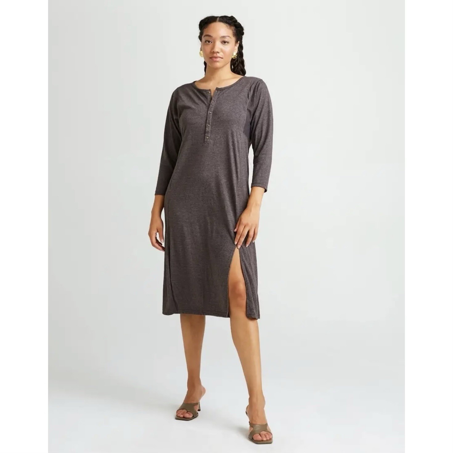 Richer Poorer Henley Midi Dress Gray Relaxed Fit NWT Large