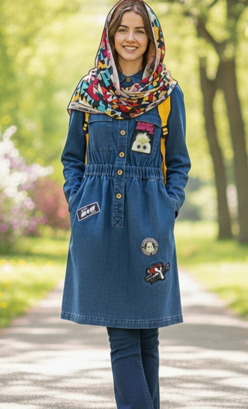 Five Plus Angry Birds Jeans Dress Denim Button Front Midi Utility Dress Size
