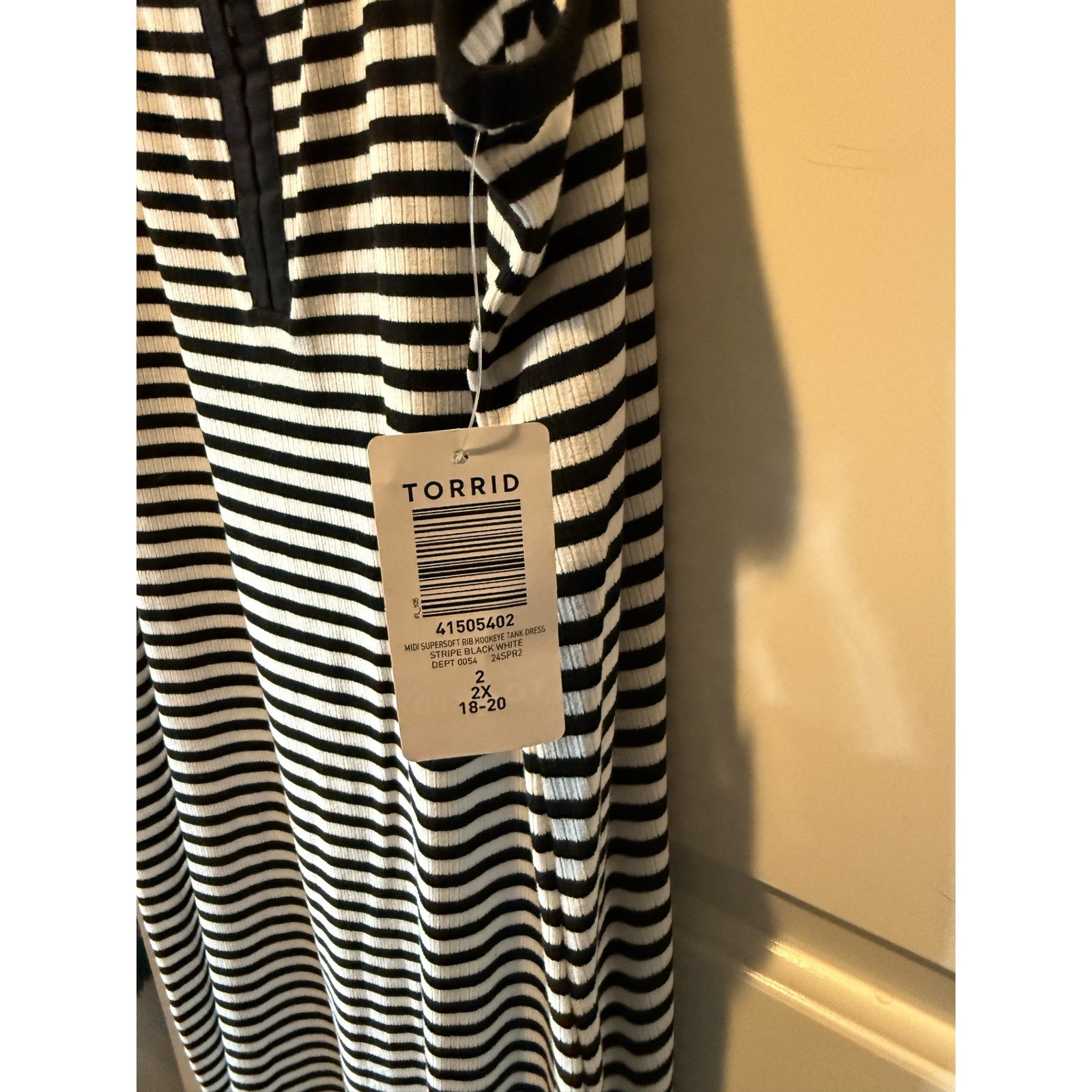 Torrid Black White Striped Ribbed Hook Eye Front Midi Bodycon Tank Dress Womens
