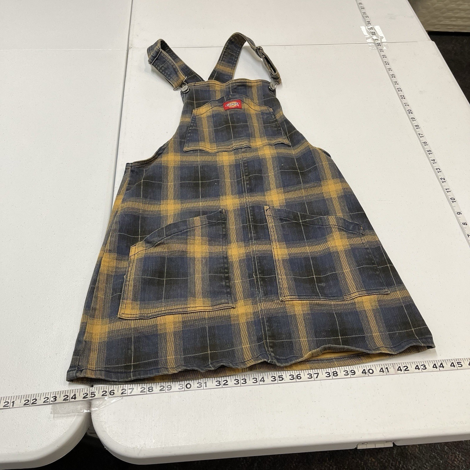Dickies Overall Jumper Mini Dress Black Brown Tarten Plaid M Workwear Country