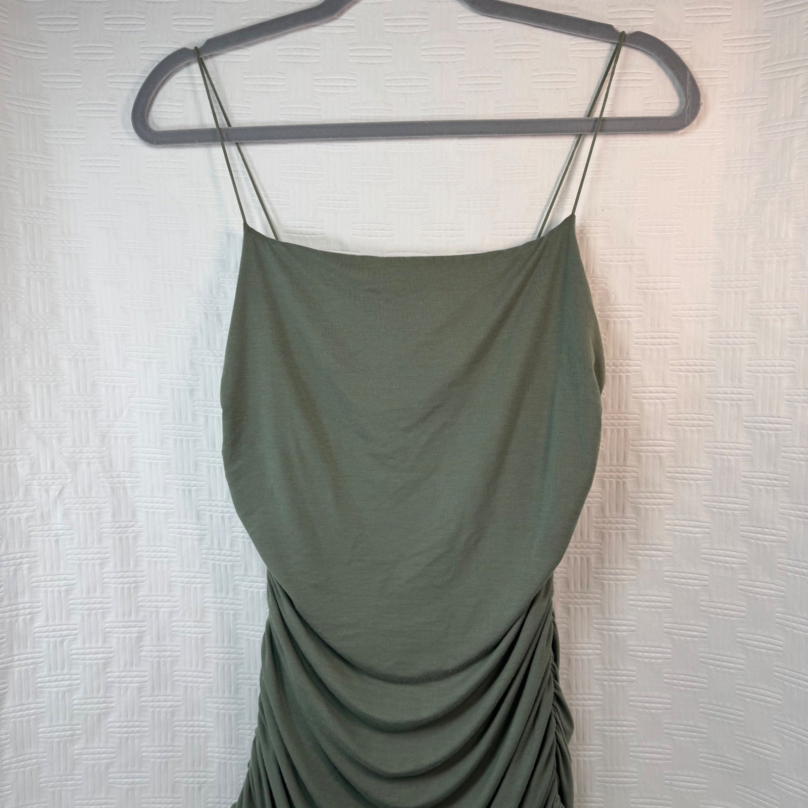 Windsor Olive Green Ruched Bodycon Midi Dress Spaghetti Strap / Sku 0241