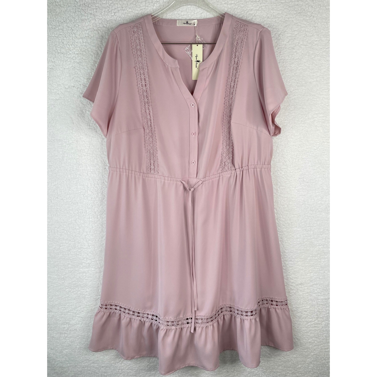 Agnes Orinda Womens Plus 2X Pink Crochet Lace Trim Ruffle Hem Mini Dress NWT